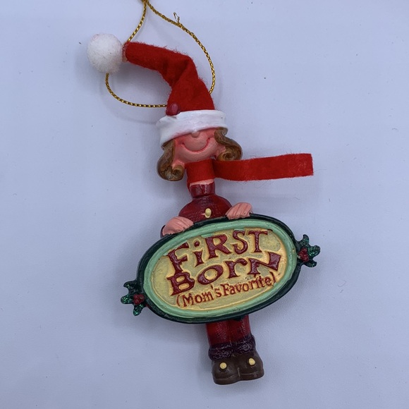Kurt Adler Mom’s Favorite First Born Girl Holding Sign Christmas Tree Ornament - Picture 3 of 5